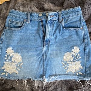 Pacsun Embroidered Flower Jean Skirt